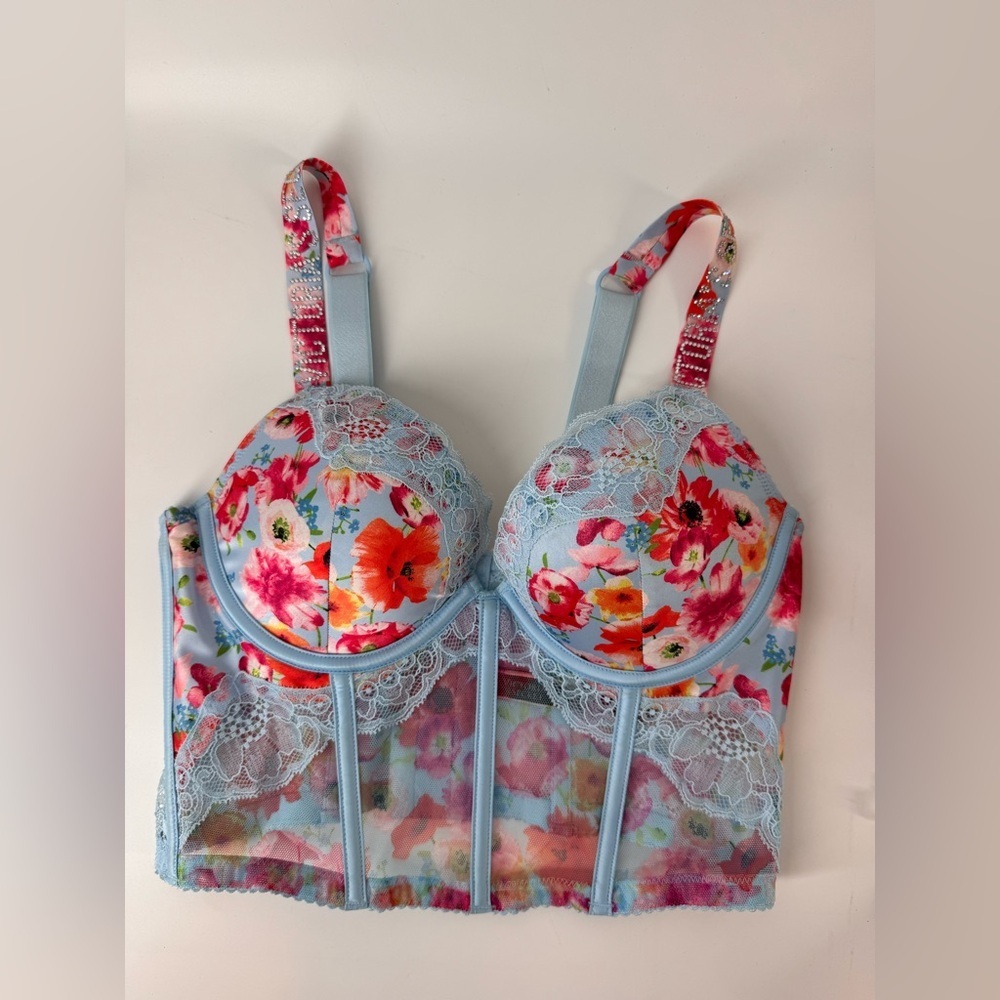 Victoria Secret Corset Bustier SEXY Satin Shine Strap Push-Up Bra Top 34B - Picture 3 of 8